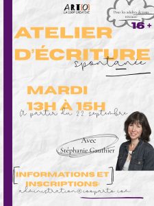 Affiche atelier d'écriture arto