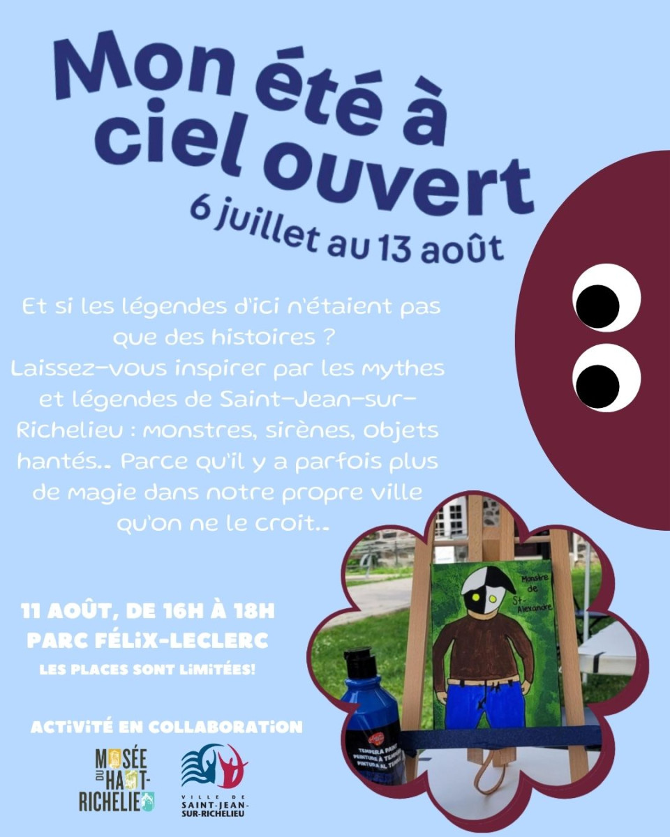 Mon été à ciel ouvert – Peinture sur toile au thème des mythes et légendes de Saint-Jean-sur-Richelieu